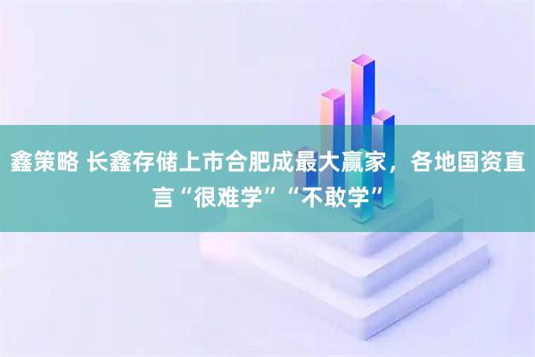 鑫策略 长鑫存储上市合肥成最大赢家，各地国资直言“很难学”“不敢学”